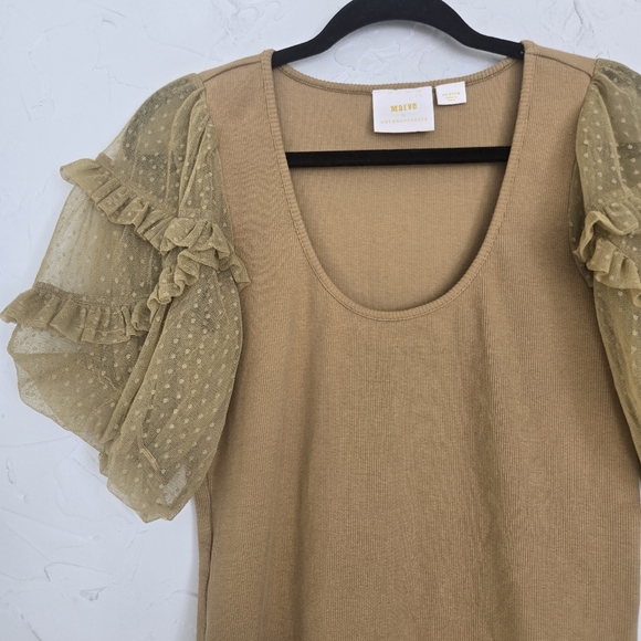 Anthro Maeve Chartreuse Mesh Puff Sleeve Top, M - Picture 3 of 9